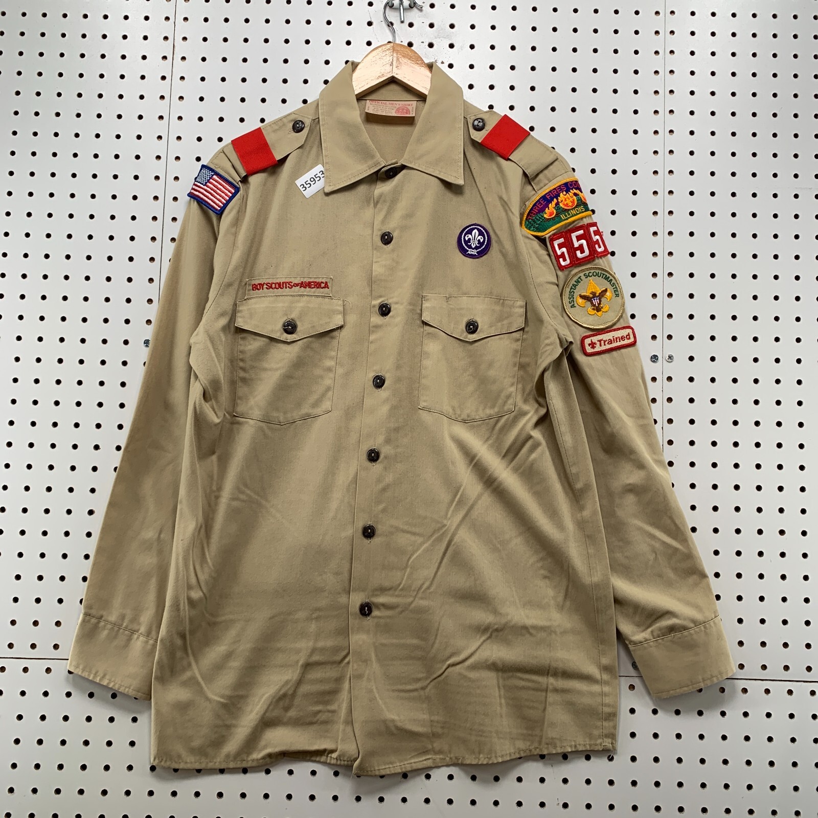 Vintage BSA Boy Scouts Button Shirt Men Medium Brown Long Sleeve Patch 20.5x30.5