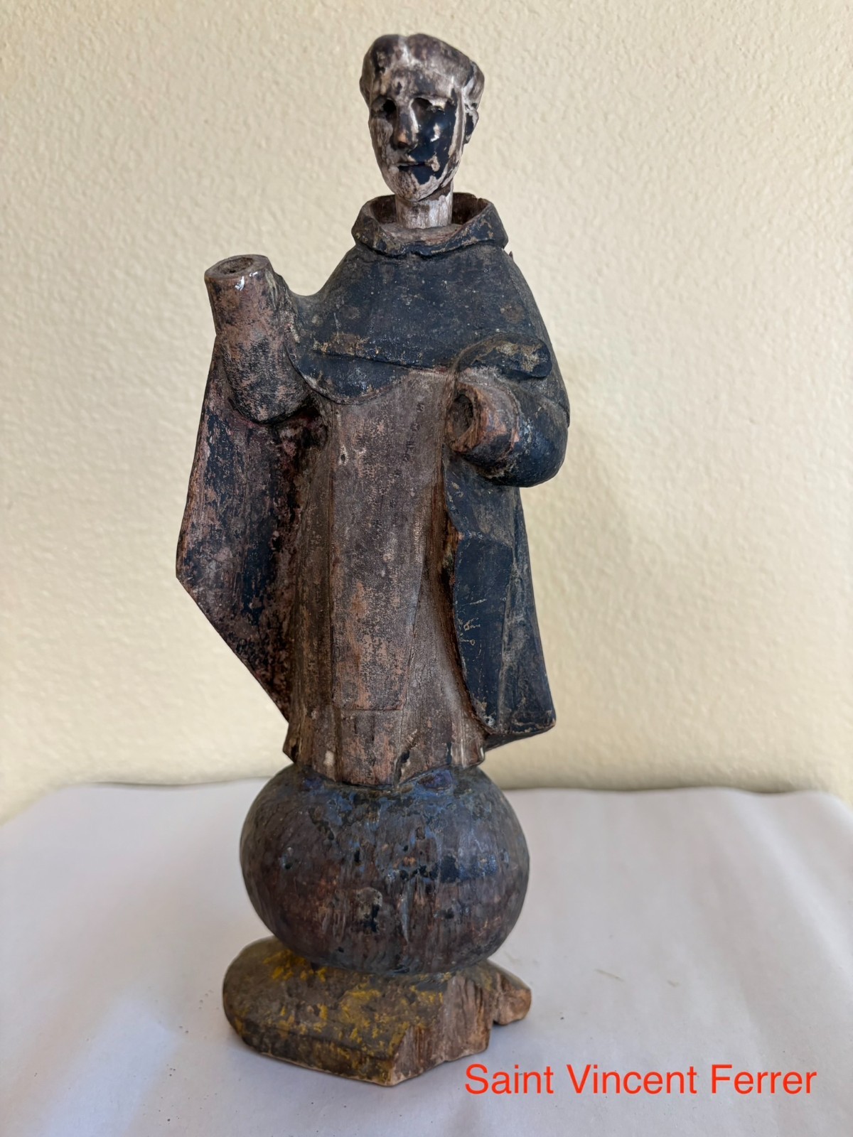 Antique 18th - 19th C Wooden Statue: Saint Vincent Ferrer / San Vicente Ferrer Antique 18th - 19th C Wooden Statue: Saint Vincent Ferrer / San Vicente Ferrer