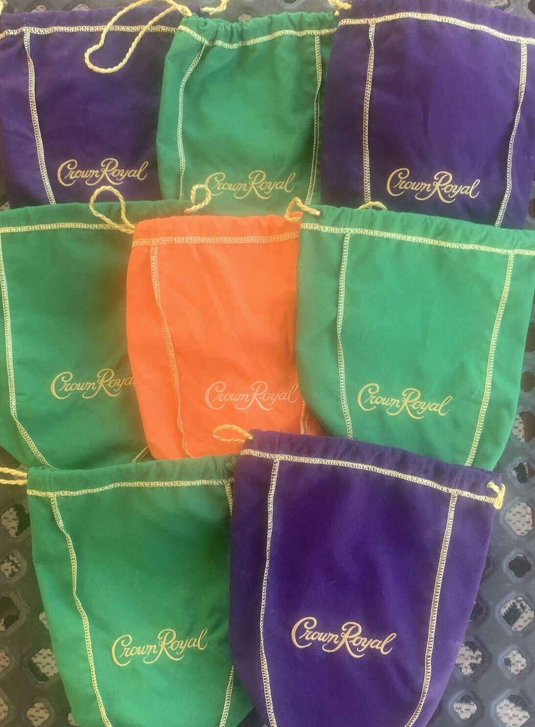 Crown Royal LOT of 8 Medium 750ml 9” Bags Crafts Quilts Purple Green Peach Mixed