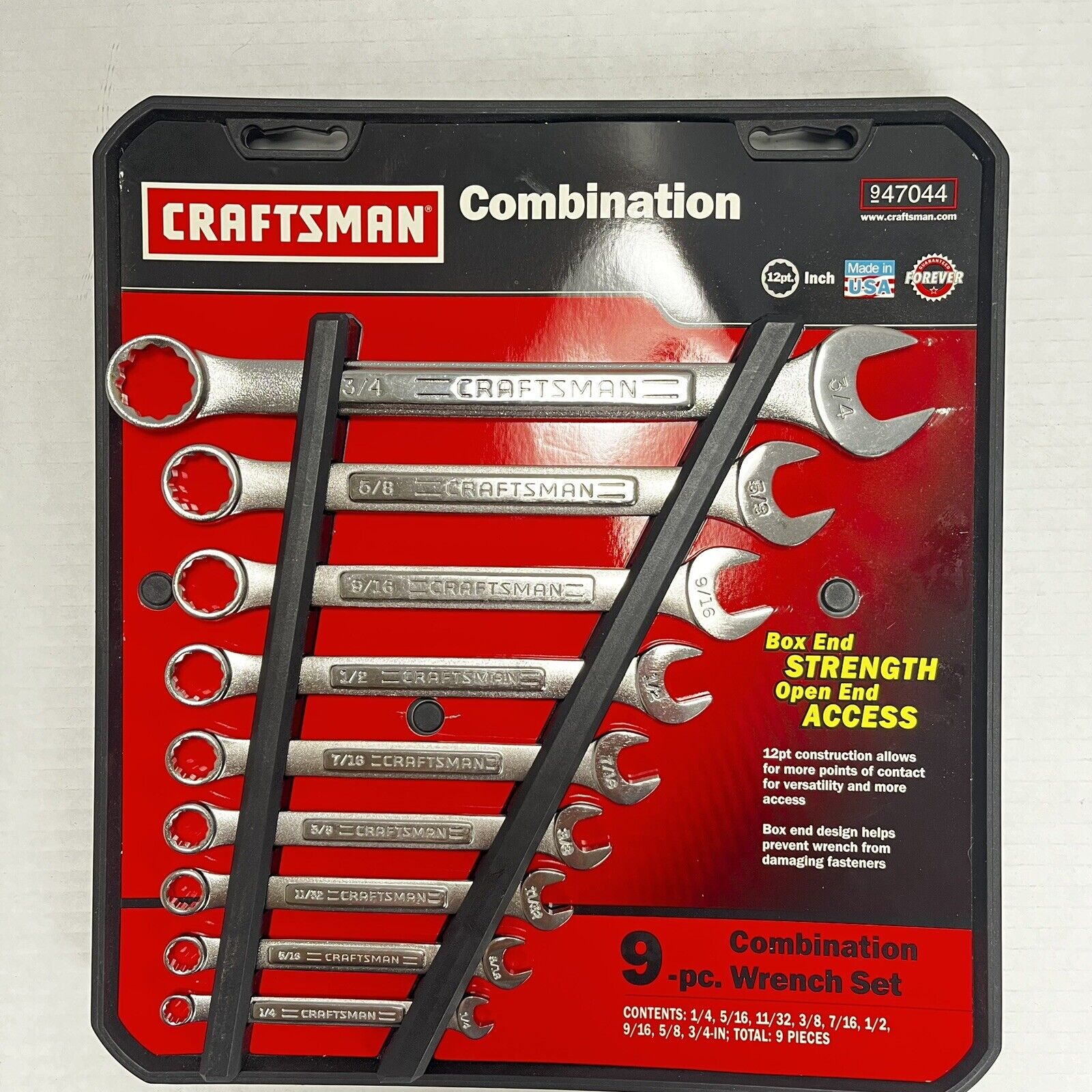 Craftsman USA 9 Pc. Set Of 12 Point Combination Wrench Set 947044 NOS Vintage