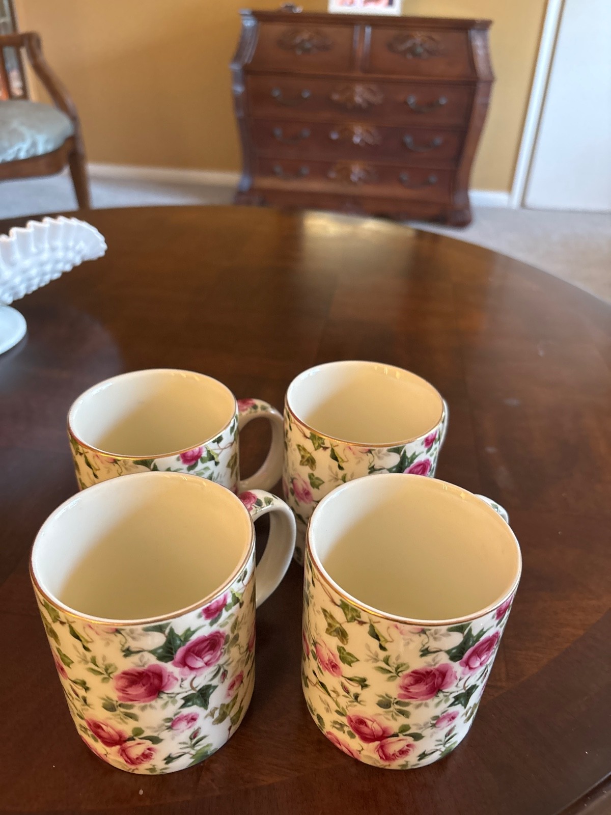 4-formalities fine bone china mugs featuring a pink and red rose chintz floral p 4-formalities fine bone china mugs featuring a pink and red rose chintz floral p