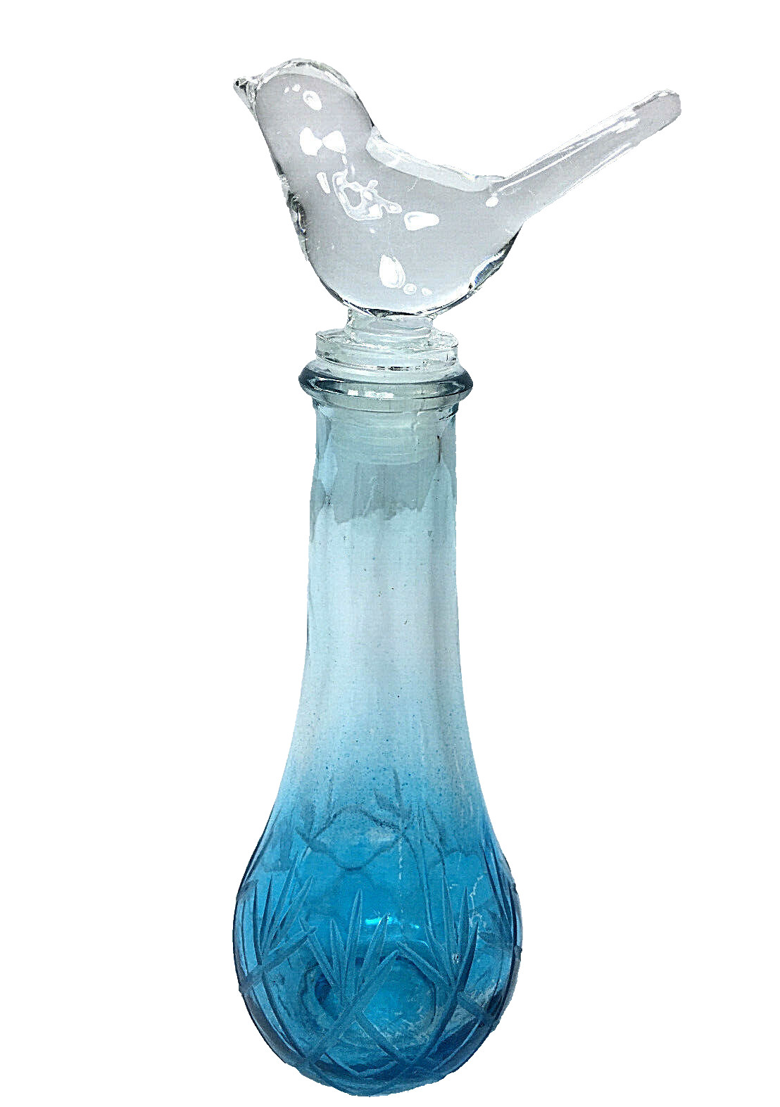 Blue Glass Mini Decanter Bottle Cruet Stopper Bird Retro Vase 8\