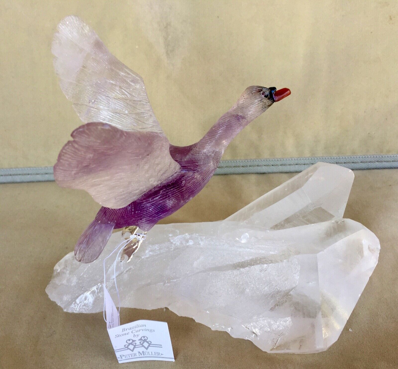 Amethyst Crystal Swan on Quartz Crystal 8\