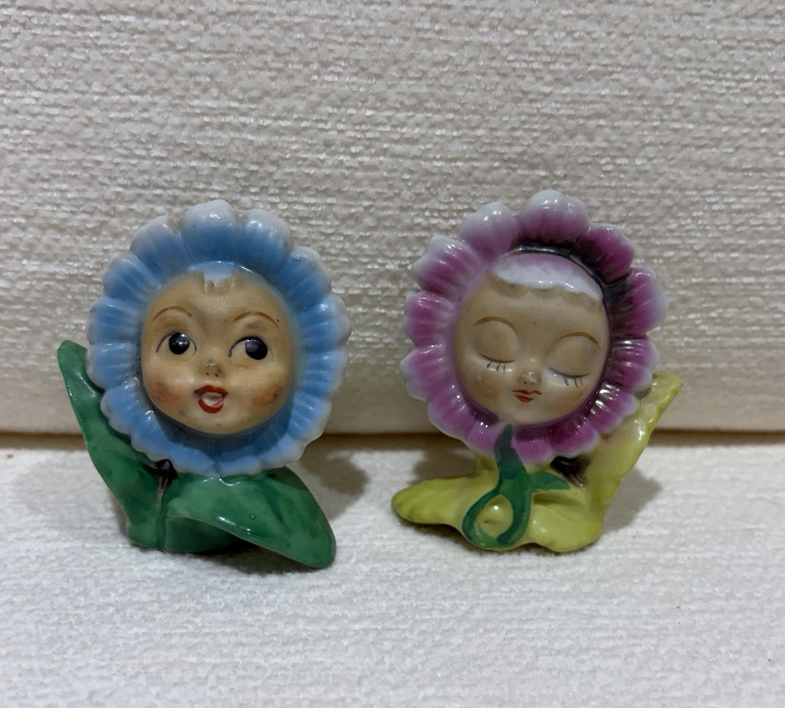 Vintage 1950s Japan Anthropomorphic Flower Face Salt Pepper Shakers Kitsch MCM Vintage 1950s Japan Anthropomorphic Flower Face Salt Pepper Shakers Kitsch MCM