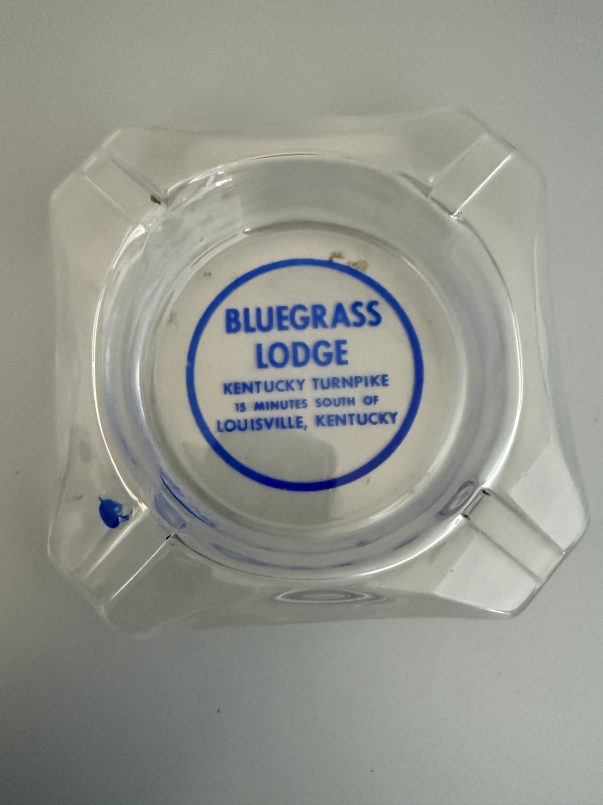 Ashtray vintage Bluegrass Lodge Kentucky Turnpike Clear Glass 4X4\