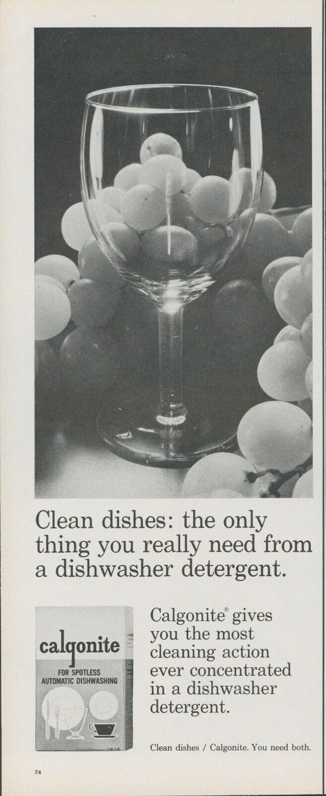 1966 Calgonite Dishwasher Detergent Glass Grapes Spotless Vintage Print Ad L8