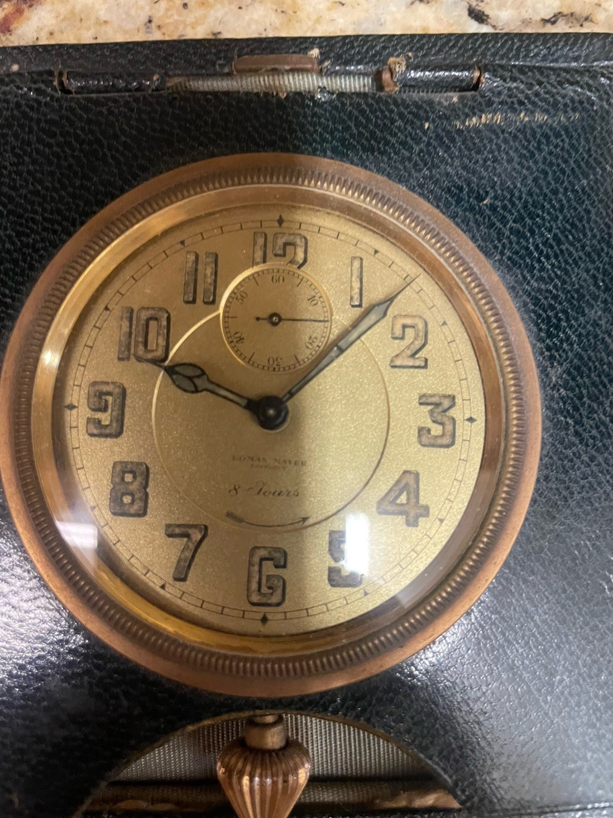 Roman Mayer Lausanne Antique Large (Size 18) Travel Clock In Leather Carry Case