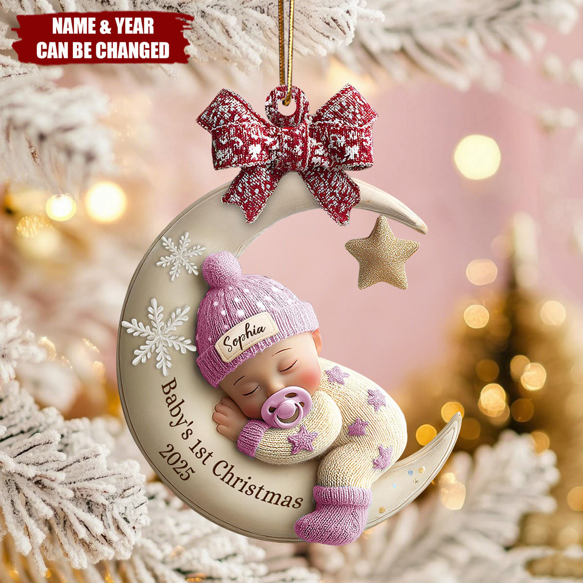 Personalized Baby First Christmas Ornament Newborn Sleeping Moon Ornament Gift
