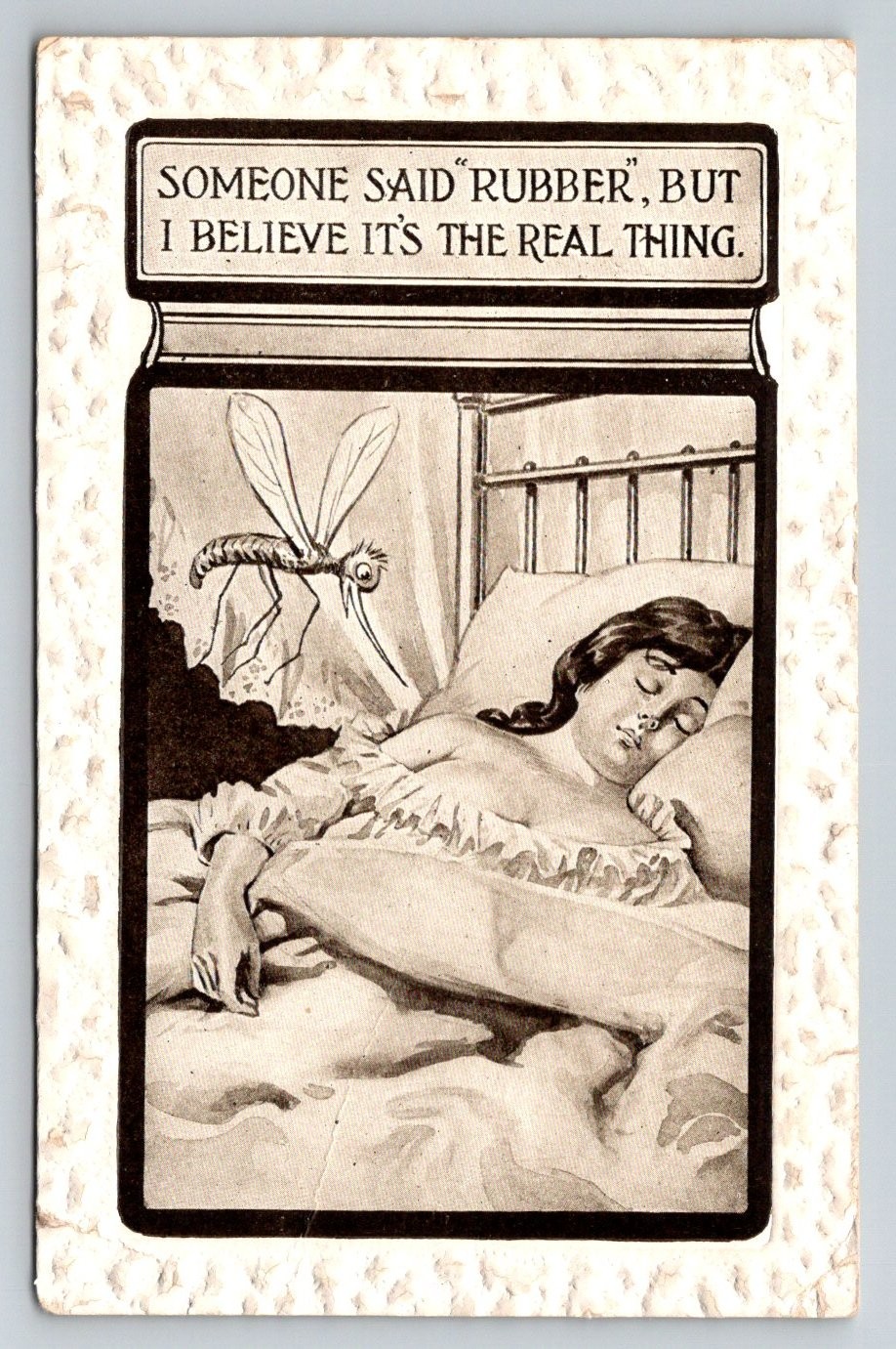Humorous Mosquito Sleeping Woman Vintage Postcard Early 1900s Novelty Art
