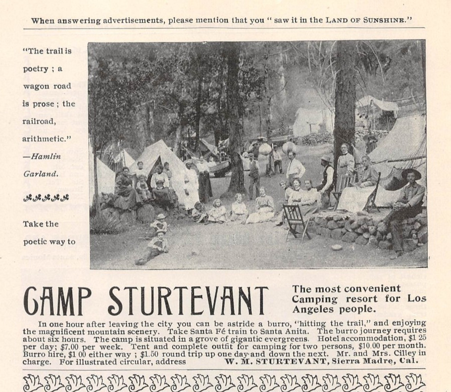 1899 ad STURTEVANT CAMP Sierra Madre CA 1899 ad STURTEVANT CAMP Sierra Madre CA
