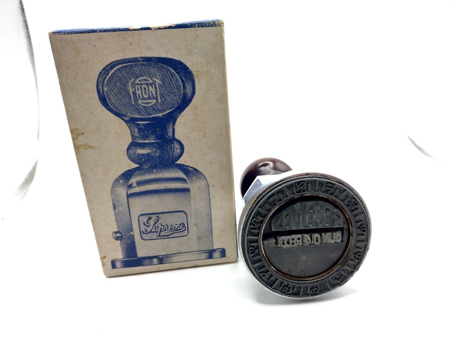 Vintage Antique superior Supreme Detriot seal & Time stamp with box