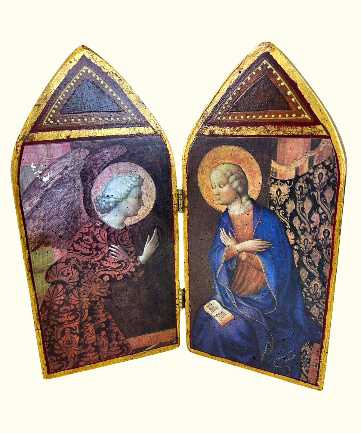 Vintage The Annunciation Virgin Mary Archangel Gabriel Religious Diptych 10” 