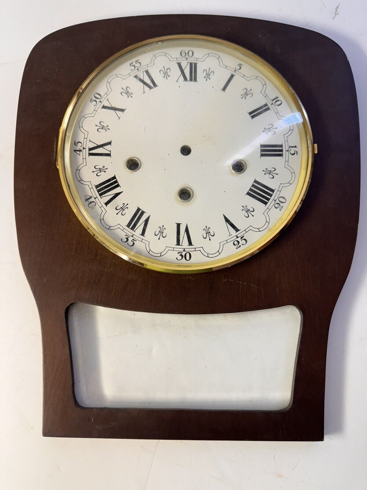 Vintage German Metal Roman Numeral Clock Dial with Bezel & Glass 8\