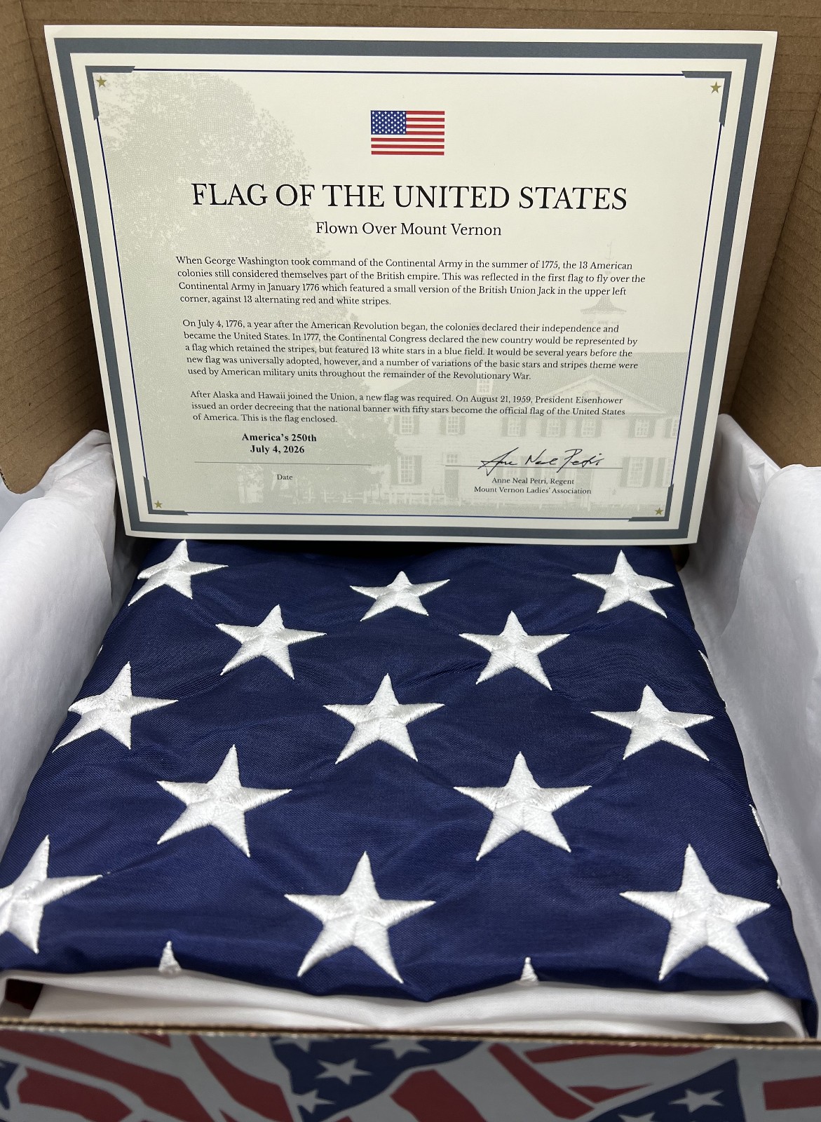 George Washington’s MOUNT VERNON American Flag FLOWN  JULY 4, 2026 * 250th * USA