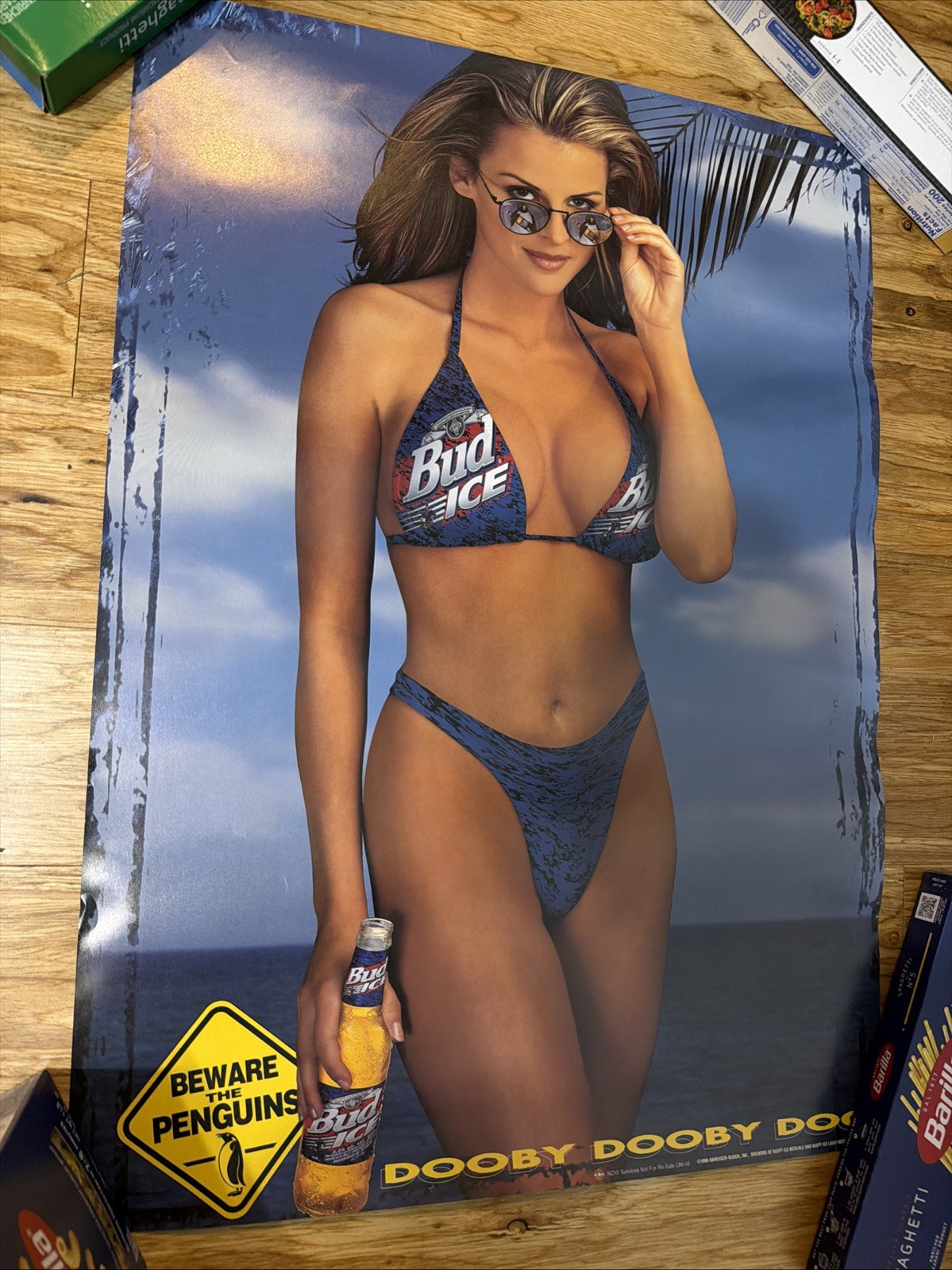 1990s Beer Promo Poster Bud Ice Caucasian Bikini Woman 1996 Nice Colors