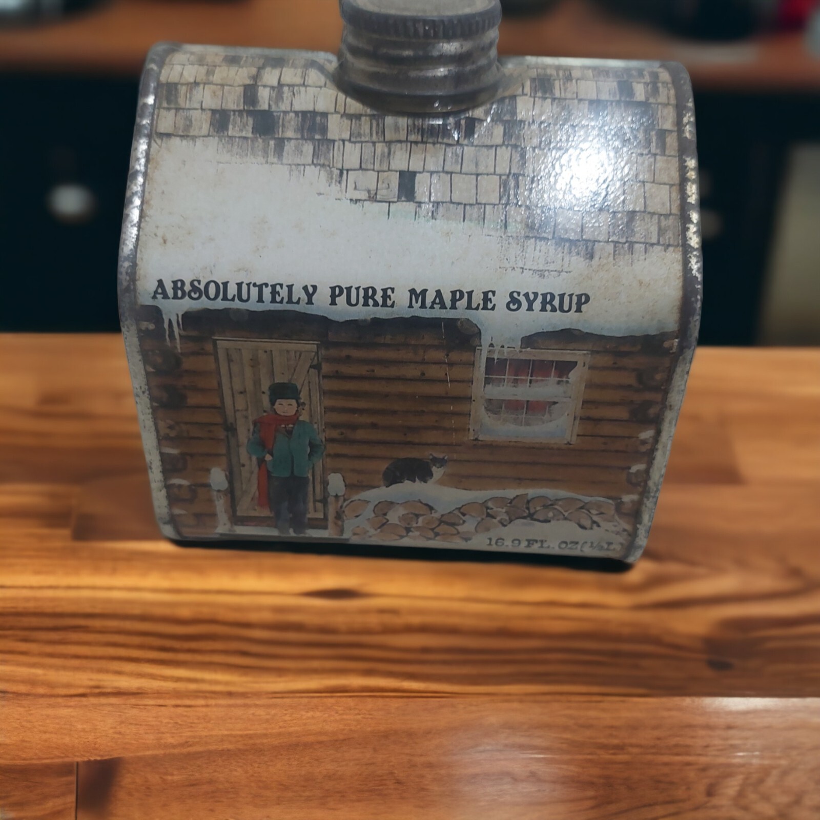 Vintage 1984 Absolutely Pure Maple Syrup Collectible House Shaped Tin GUC