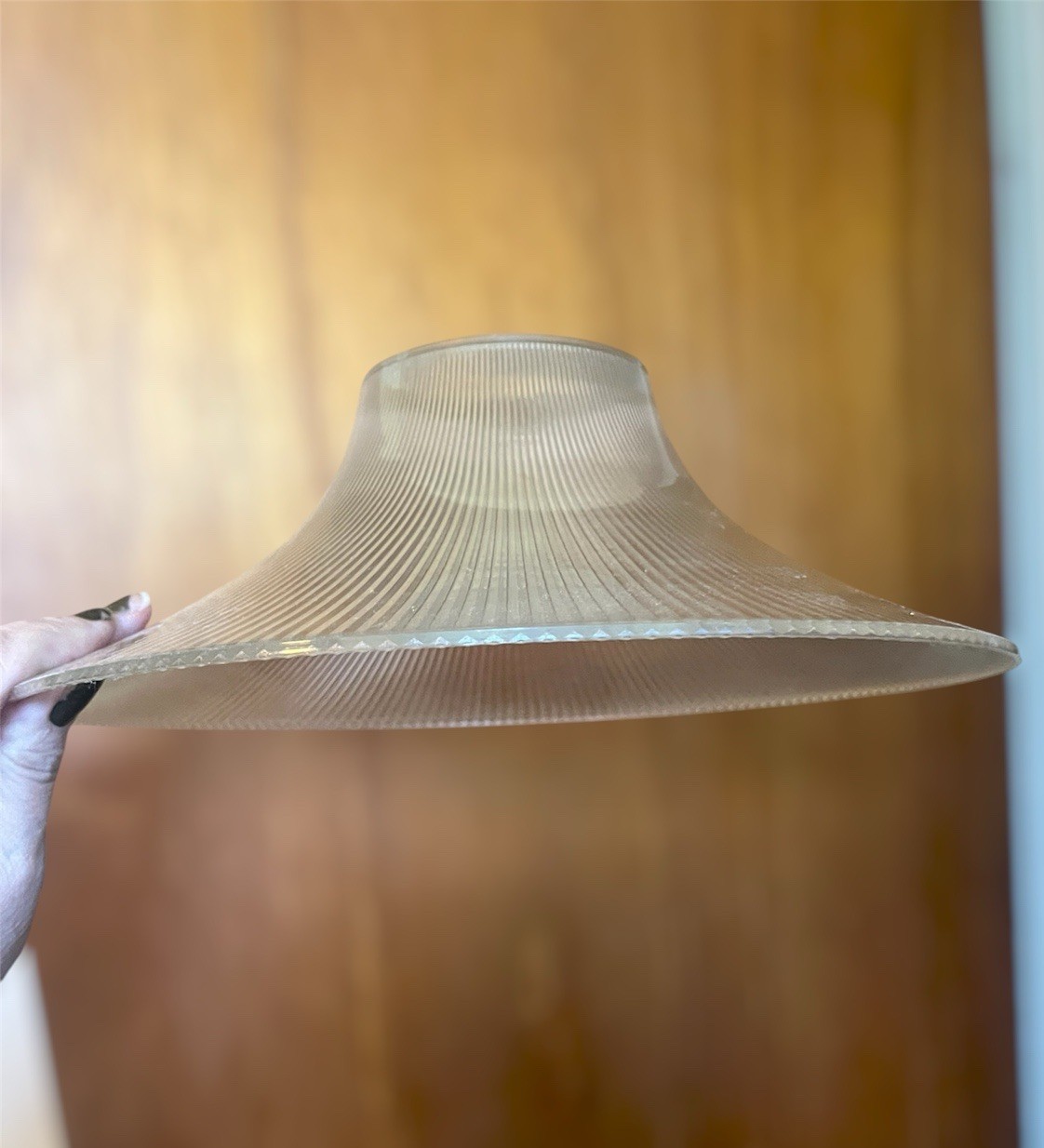 One Vintage Retro Acrylic Holophane Prismatic Shade Pendant Light 12 In