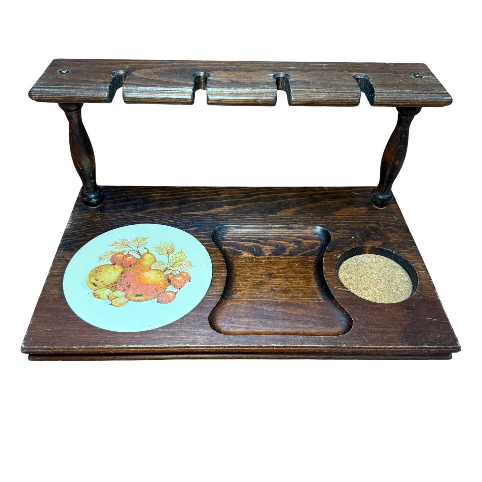 Vintage Wooden Charcuterie Snack Caddy Tray w Tile & Cork Insert