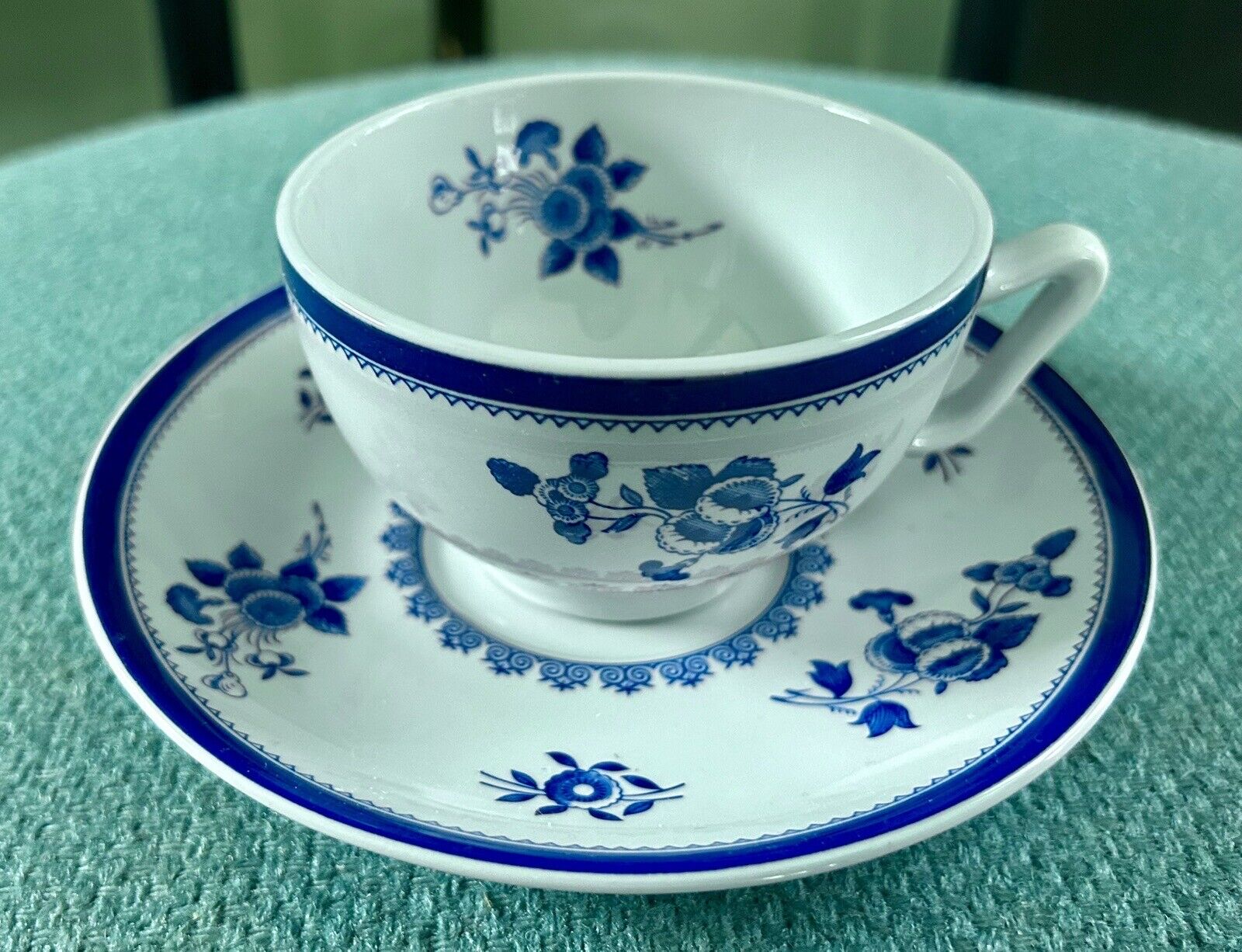 3 - Spode Gloucester Fine Stone Blue Floral London Shape Footed Cup Saucer Y2989