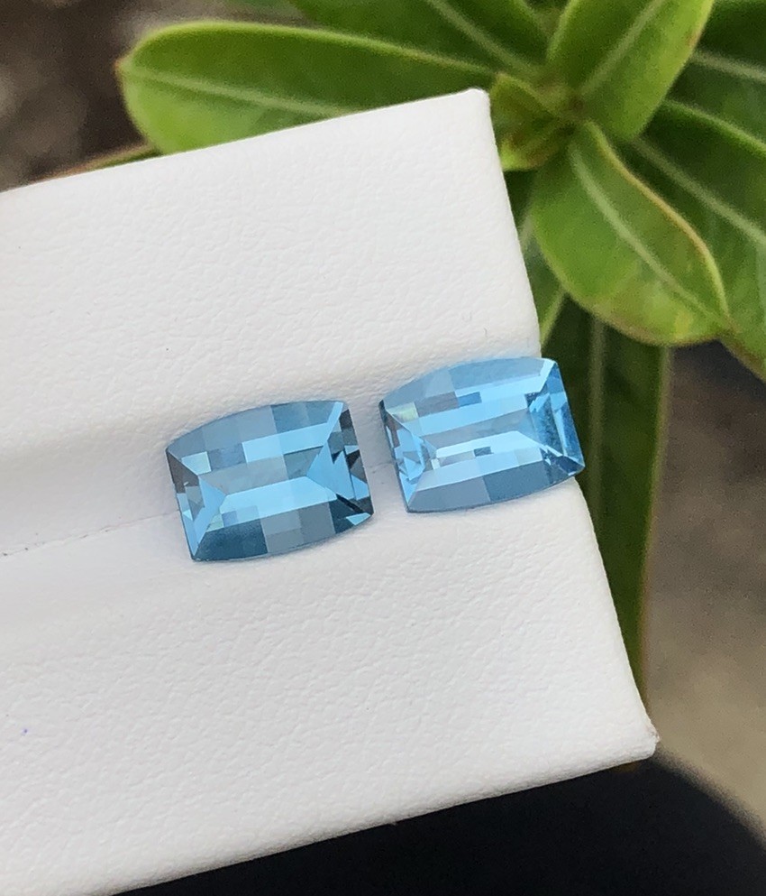 4.68ct/Fancy Cutting Swiss Blue Topaz Pair, Perfect Cutting For Jewelry Earring