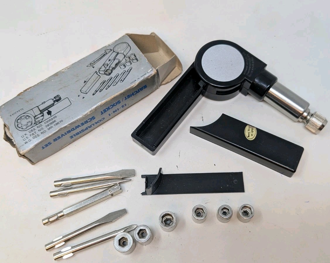 Vintage 13-in-1 Collapsible Ratchet/Socket Screwdriver Set Tools 
