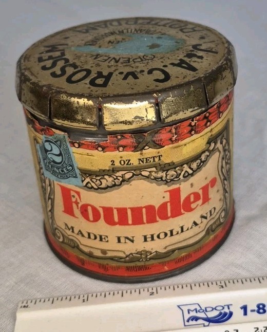 Vintage J. & A.C.V. Rossem Rotterdam Founder Tobacco 2oz Tin Holland Vintage J. & A.C.V. Rossem Rotterdam Founder Tobacco 2oz Tin Holland