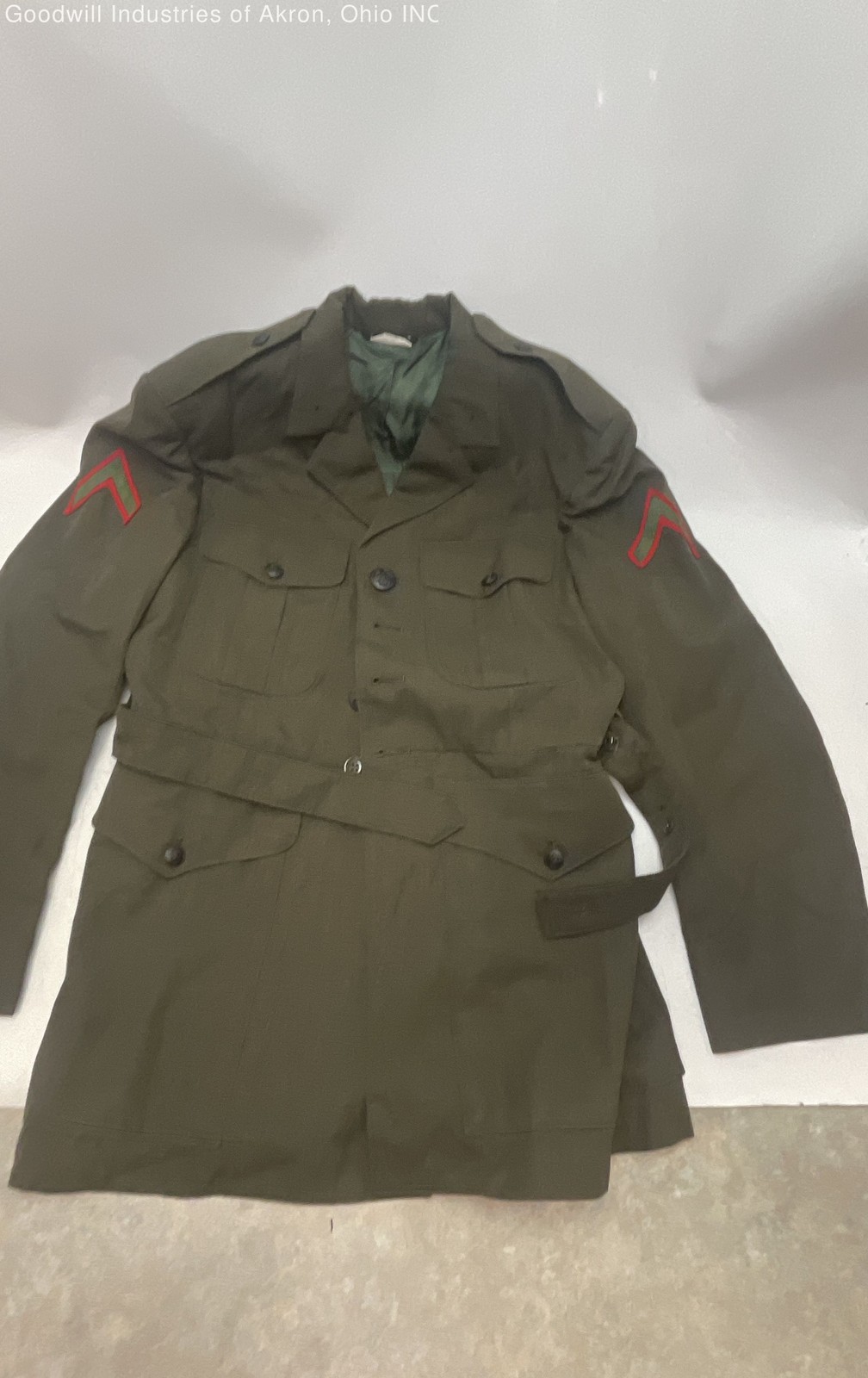 Vintage USMC Men\'s Olive Green Service Alpha Uniform Jacket Blazer Belted Sz 40R