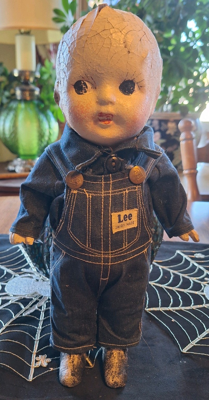 Vintage 30s BUDDY LEE Denim Overalls Engineer Doll Rare COMPOSITION