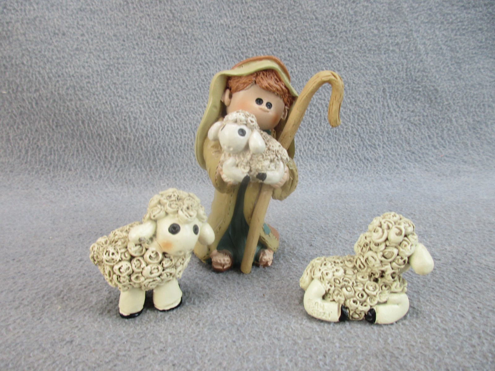 Vintage Suzi Skoglund Folk Artist Shepard & Sheep Resin Figurines 1994 READ