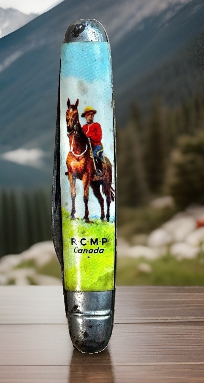 Vintage R.C.M.P. Canada Souvenir Pocket Knife Mountie Horse Cellulod 2 Blade