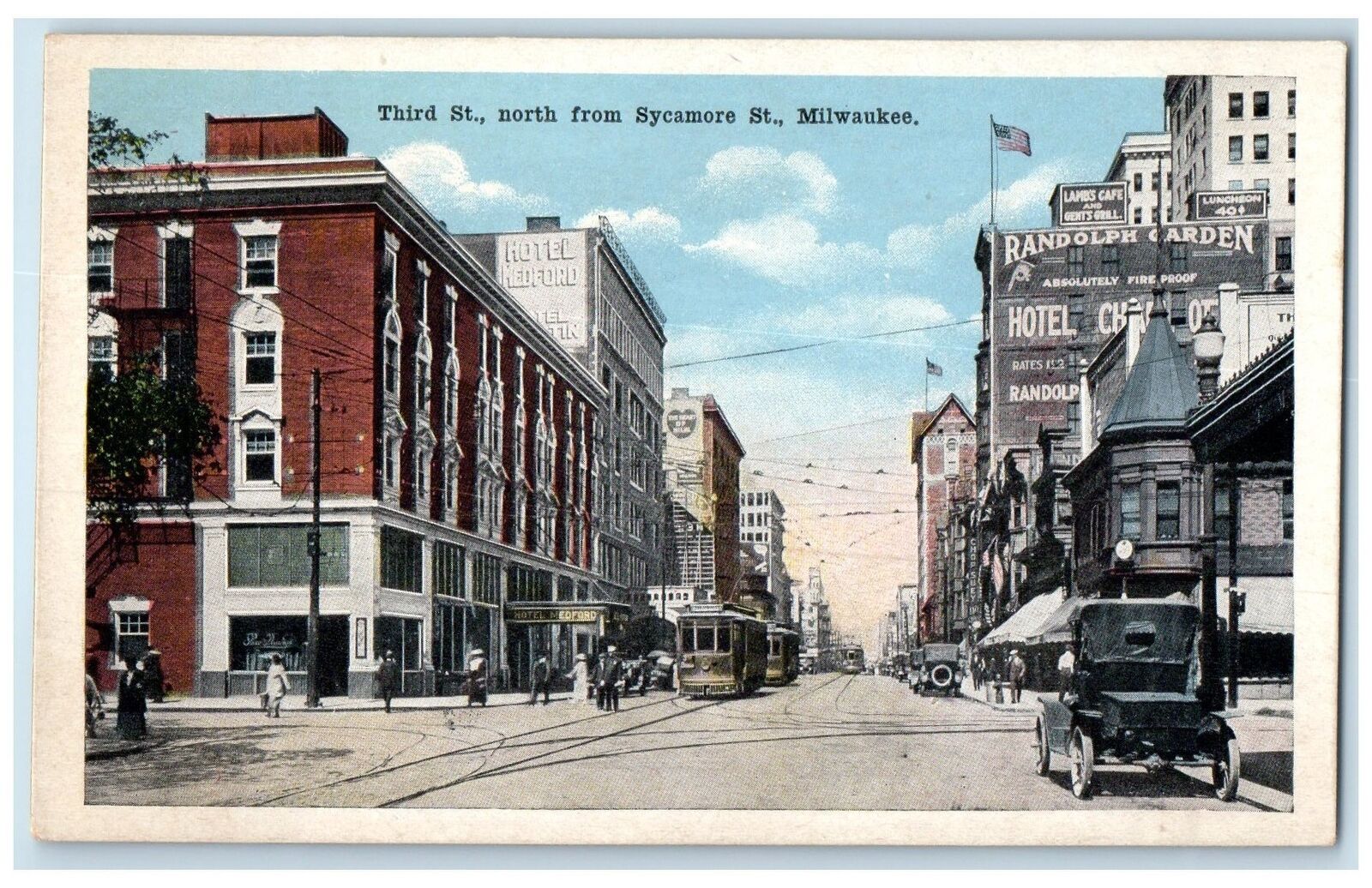 c1920 Third Street North From Sycamore St. View Milwaukee Wisconsin WI Postcard