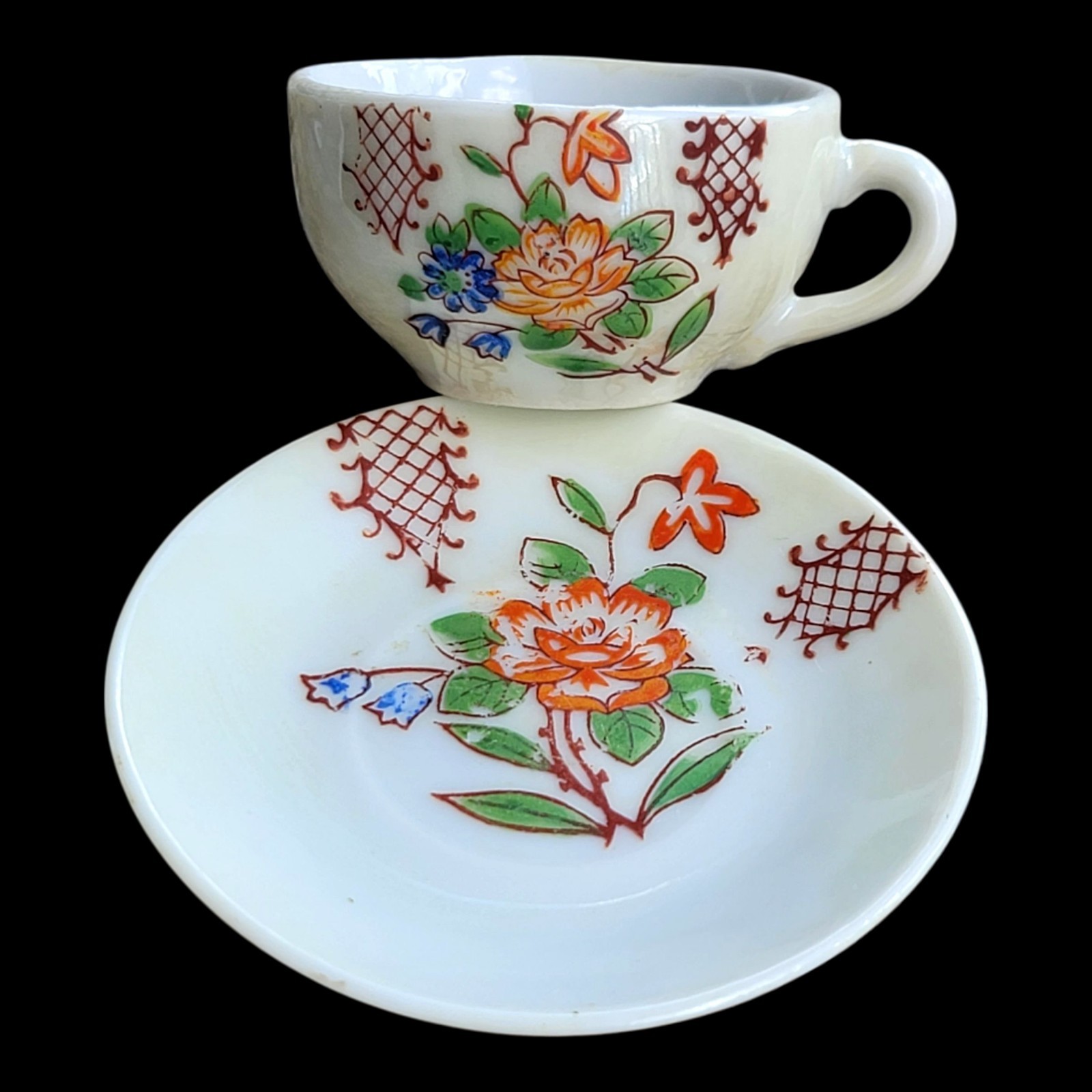 Vintage Miniature Lusterware Child Teacup Saucer Floral 1950's Japan 