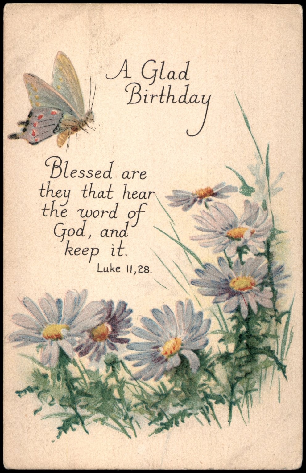 Vintage 1924 Birthday Postcard Bible Verse Luke 11:28 Butterfly Daisies MN Vintage 1924 Birthday Postcard Bible Verse Luke 11:28 Butterfly Daisies MN