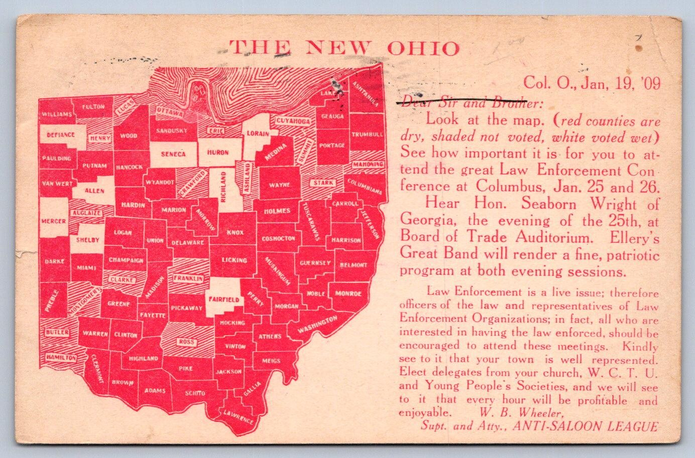 K66/ Columbus Ohio Postcard c1910 Anti-Saloon League Map W. B. Wheeler153