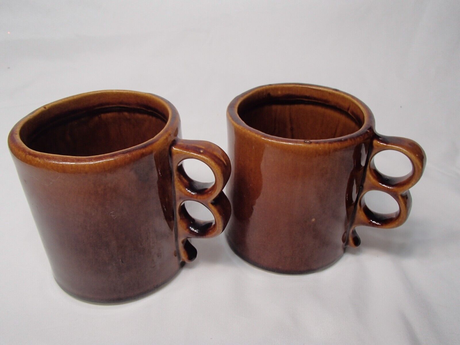 Pair of Vintage ARAMIS Glazed Ceramic Pottery Shaving Mug U.S.A. Concave bottom