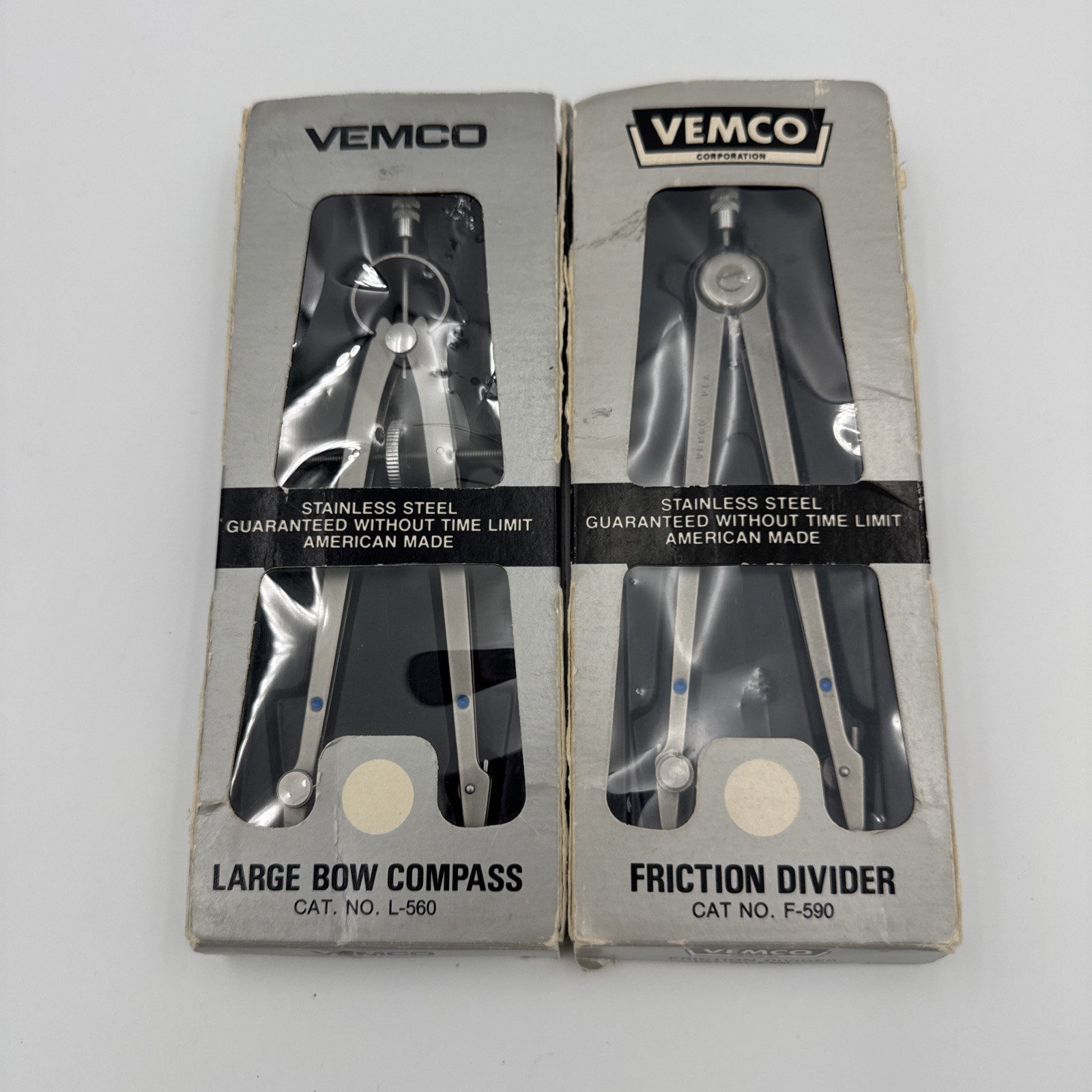 Vemco Vintage Small Bow Compass L-560 And F-590 Lot Used in boxes. 