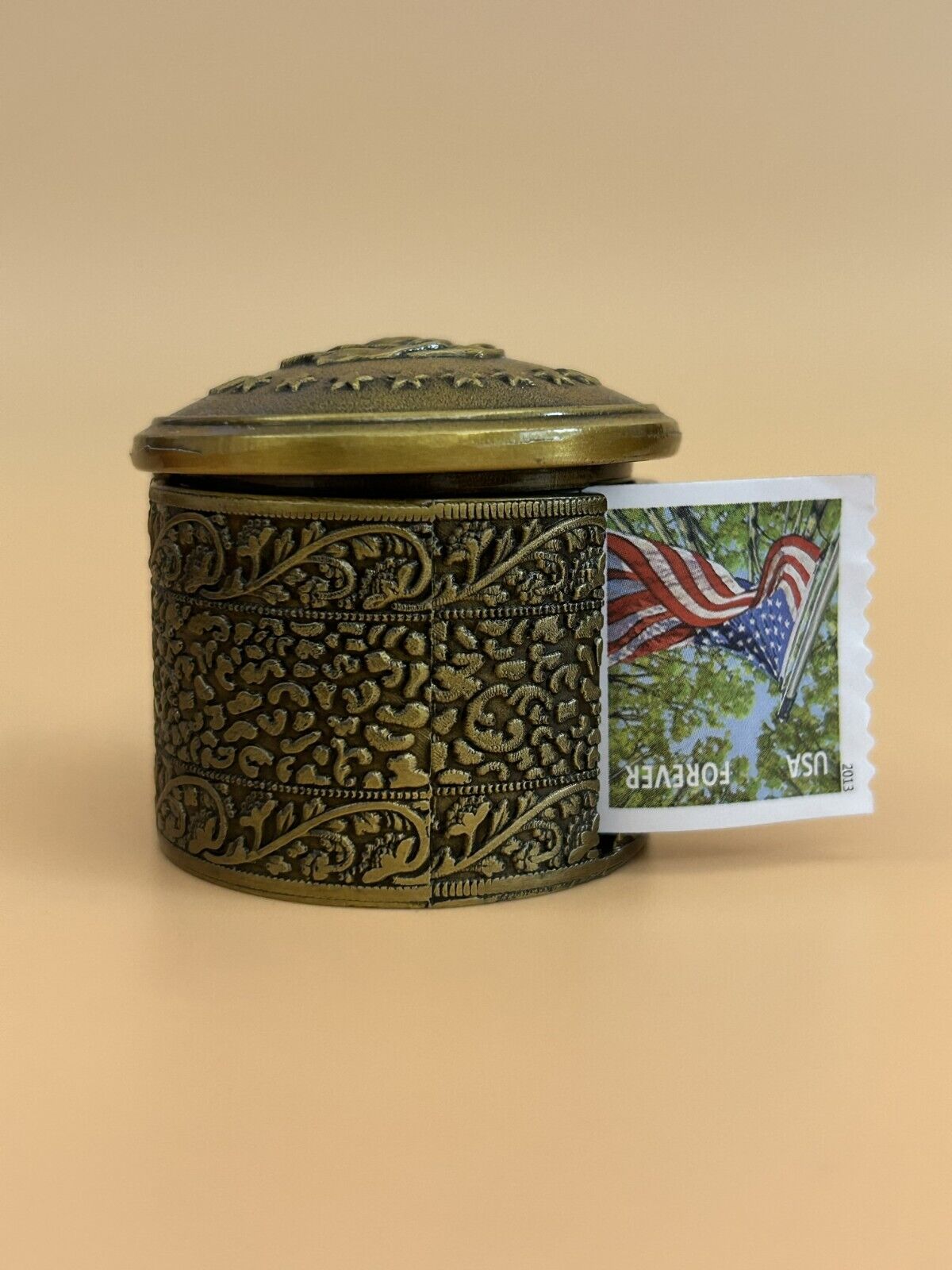 USPS roll coil stamp metal Elegant dispenser office decor brass Floral motif