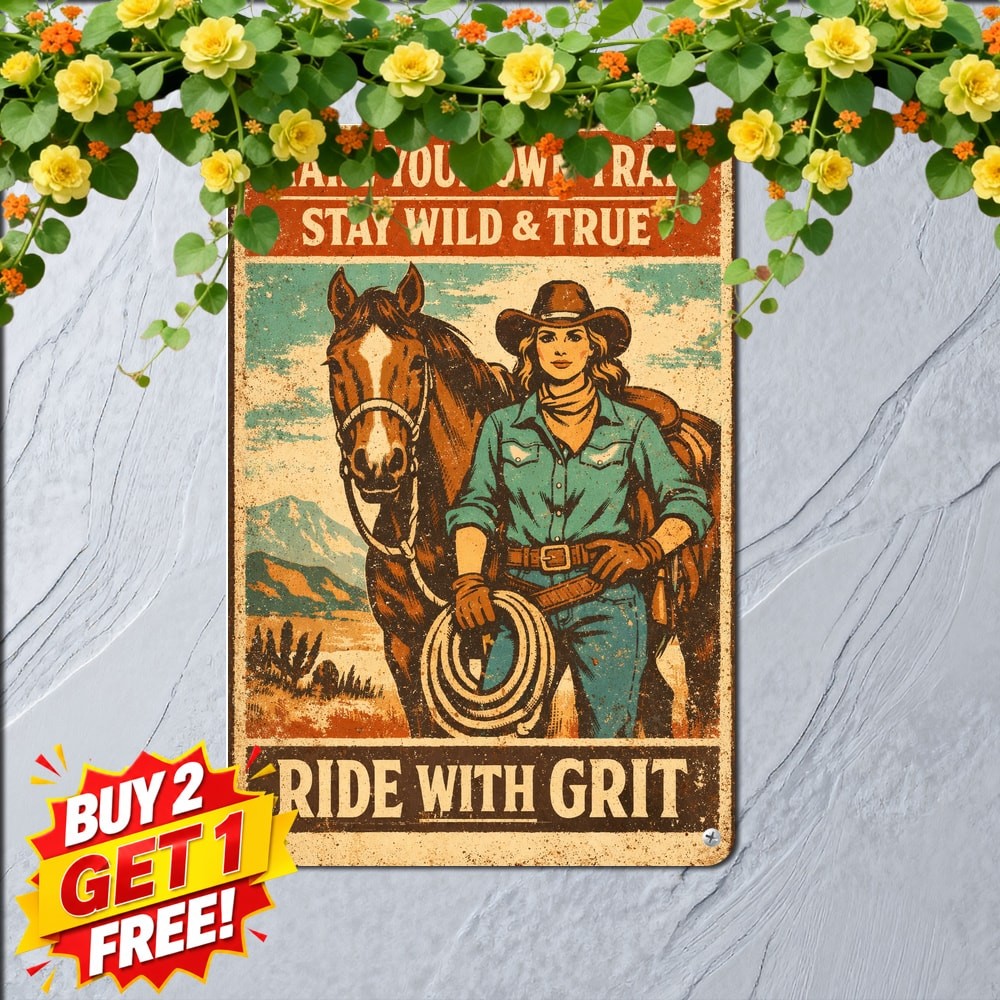 Rodeo Cowgirl Vintage Country Farmhouse Sign Metal Tin Sign 8x12