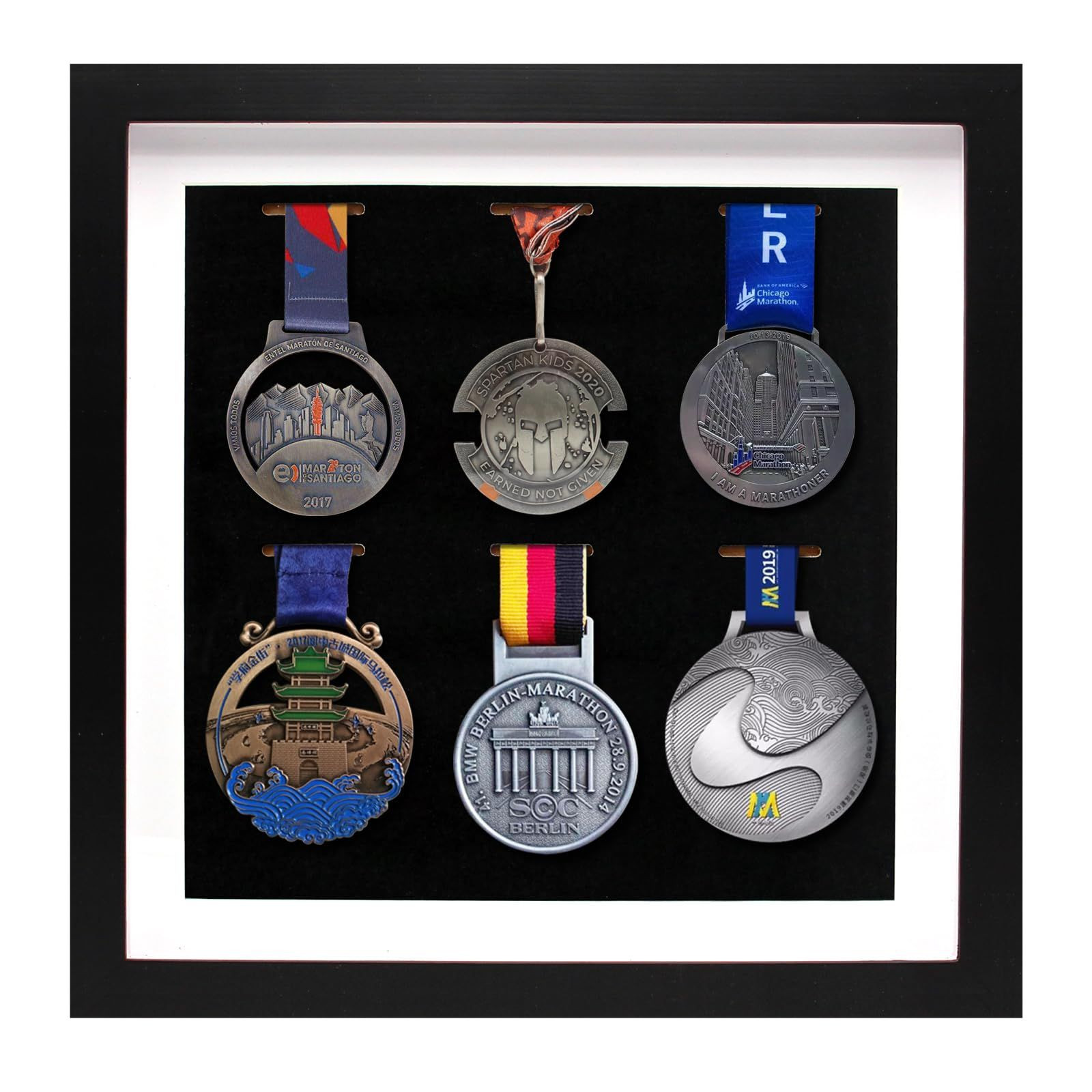 6 Medal Display Case, Shadow Box Frame for Runners, Marathon, Medium, Black