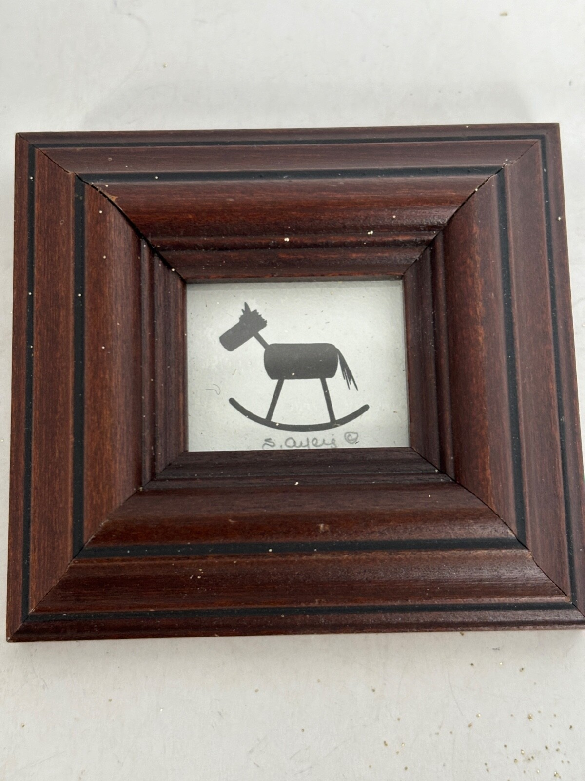 STARR CREATIONS STARR AYERS ROCKING HORSE FRAMED PRINT Miniature 3.5\ STARR CREATIONS STARR AYERS ROCKING HORSE FRAMED PRINT Miniature 3.5\