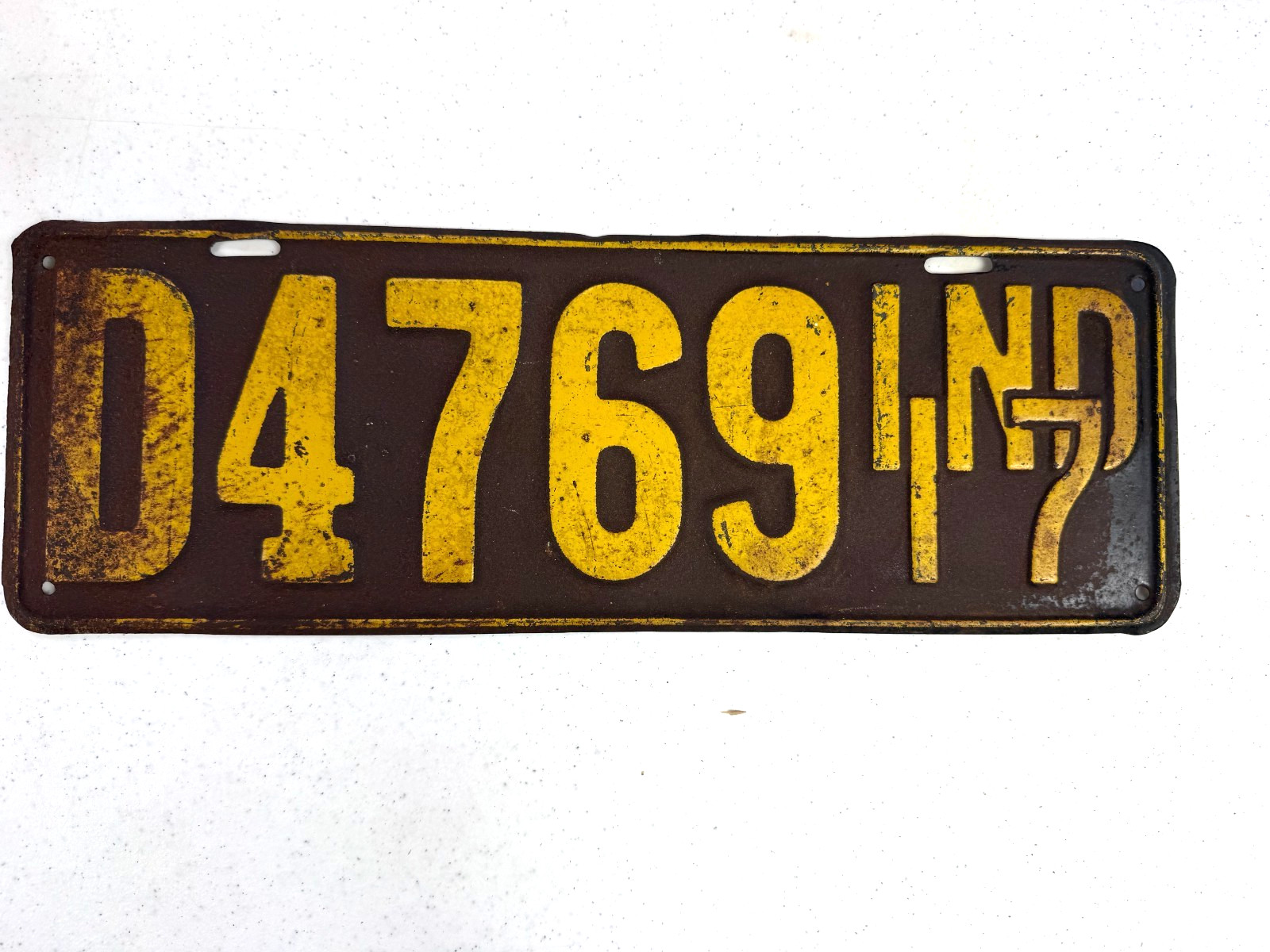 Vintage 1917 Indiana License plate tag original paint D4769 Vintage 1917 Indiana License plate tag original paint D4769