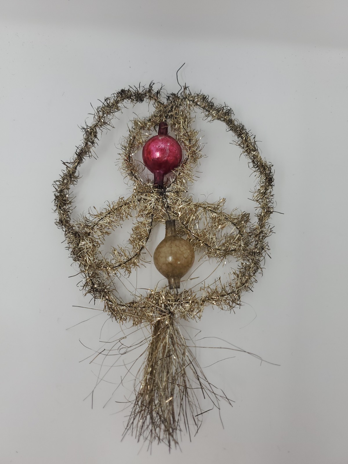 ANTIQUE GERMAN WIRE WRAPPED TINSEL CHRISTMAS ORNAMENTS MERCURY BEADS WREATH