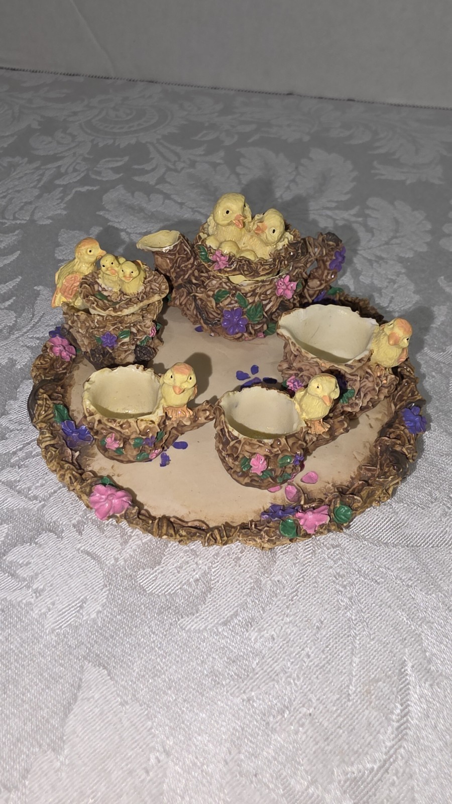 Adorable Vintage Baby Birds in Nests Miniature Ceramic Tea Set