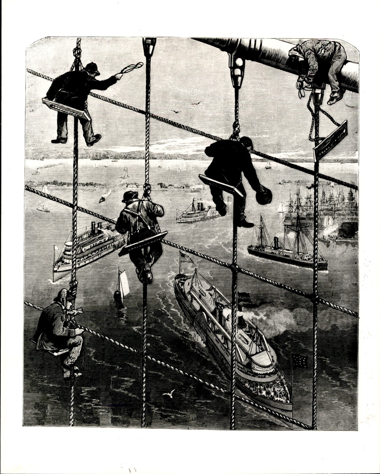 LG73 1983 Orig Photo HISTORIC BROOKLYN BRIDGE CONSTRUCTION IN 1881 ILLUSTRATION LG73 1983 Orig Photo HISTORIC BROOKLYN BRIDGE CONSTRUCTION IN 1881 ILLUSTRATION