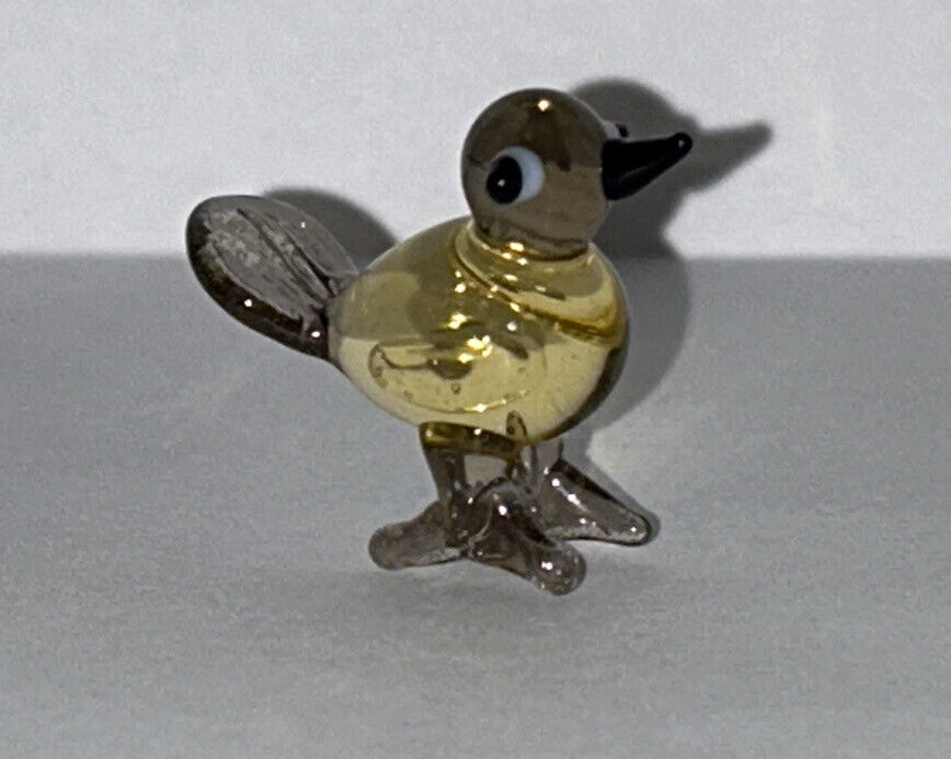 Miniature Tiny Lampwork Flame Hand Blown Glass Amber Gray Bird Figurine New