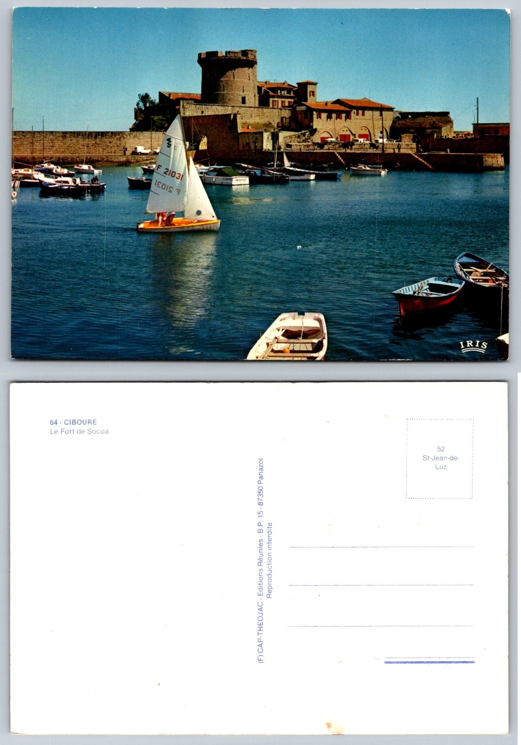 Vintage Postcard Ciboure, France - Fort de Socoa Harbor & Sailboats Vintage Postcard Ciboure, France - Fort de Socoa Harbor & Sailboats