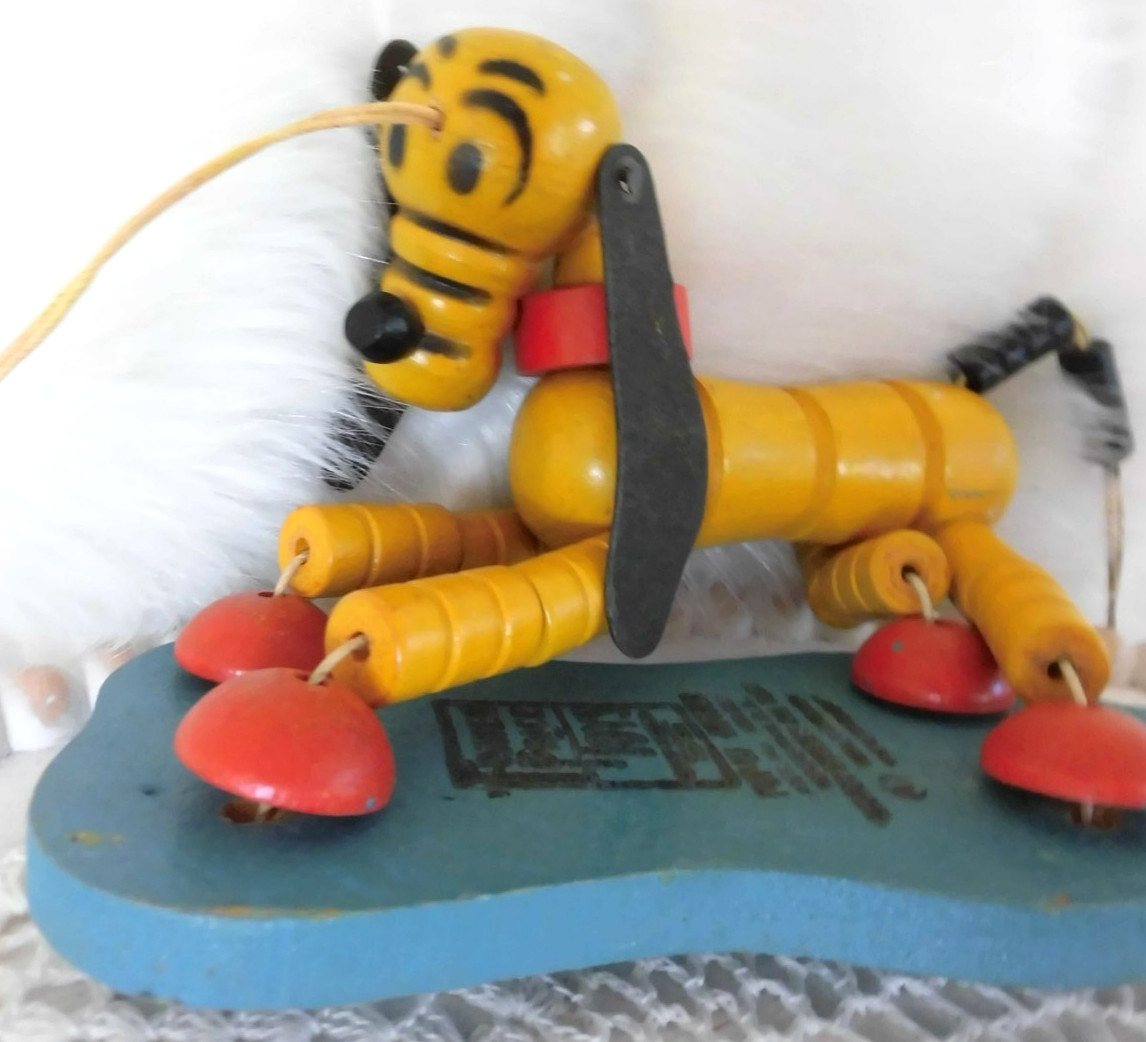 1930's FISHER PRICE FP Pluto Disney Dog POP-UP KRITTER wooden toy pull strings