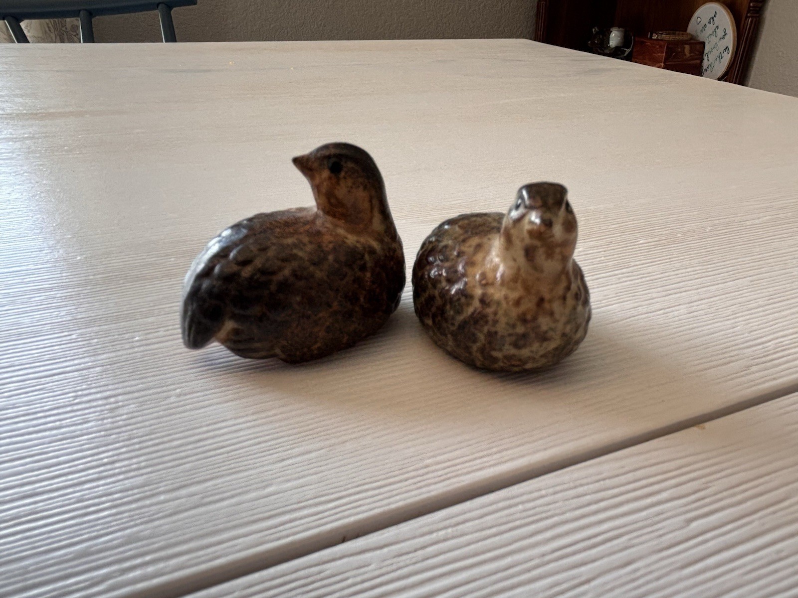 VTG Ceramic Quail Partridge Figurines Pair Small Brown Speckled Game Birds