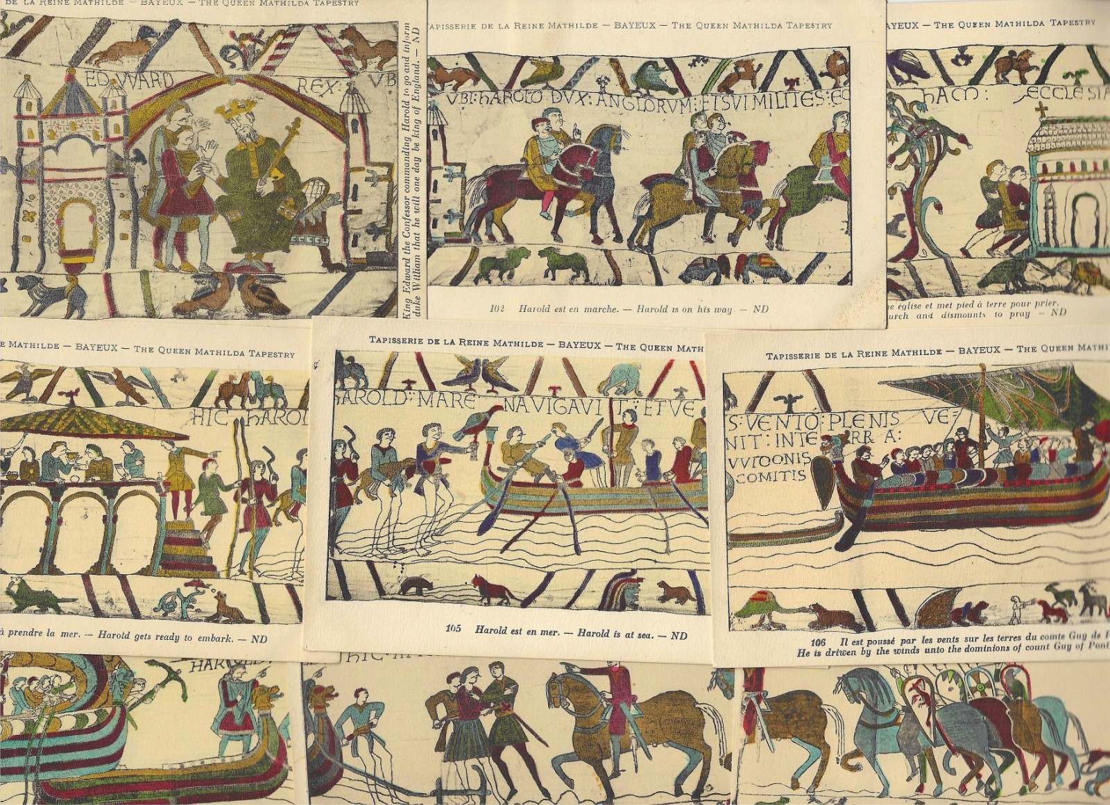 Complete antique1901-10 genuine set of 75 Bayeux Tapestry postcards, original Complete antique1901-10 genuine set of 75 Bayeux Tapestry postcards, original