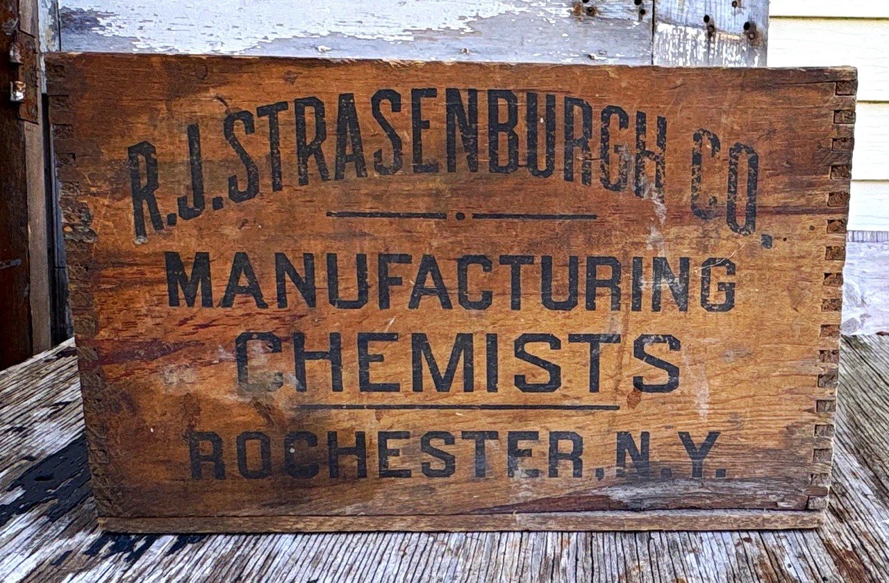 Antique Rare RJ Strasenburgh Co. Manufacturing Chemists Wood Box Crate New York